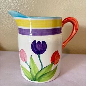 Vintage 1998 Mervyn’s Colorful Tulips Pink Purple Orange Green Yellow Pitcher